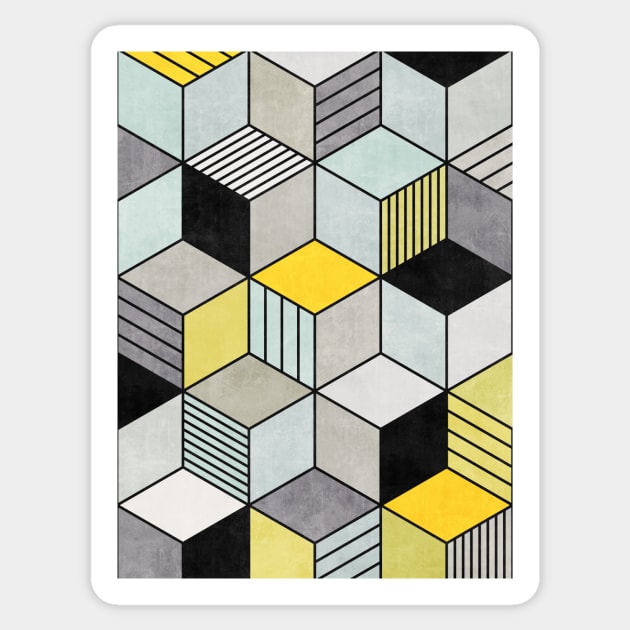 Colorful Concrete Cubes 2 - Yellow, Blue, Grey Sticker by ZoltanRatko